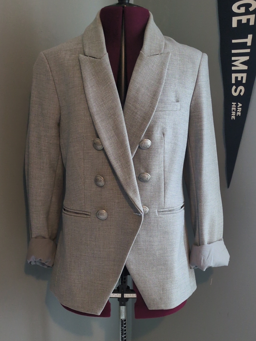 Express Women's Double-Breasted Light Gray Blazer